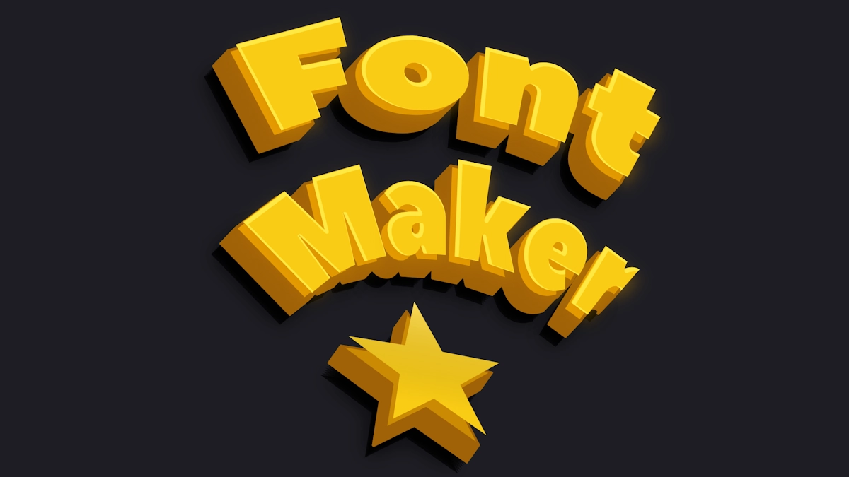 Volumetric yellow 3D text in cartoon style