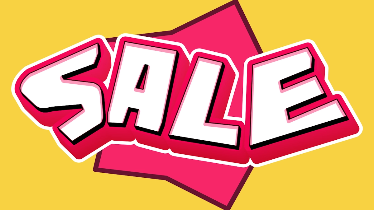 Bold white-pink 3D text in sticker style