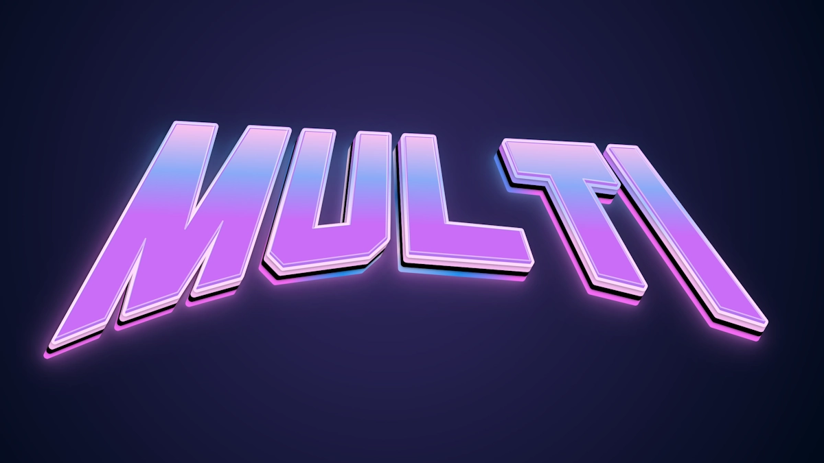 Neon 3D text in Synthwave and retro 80s style