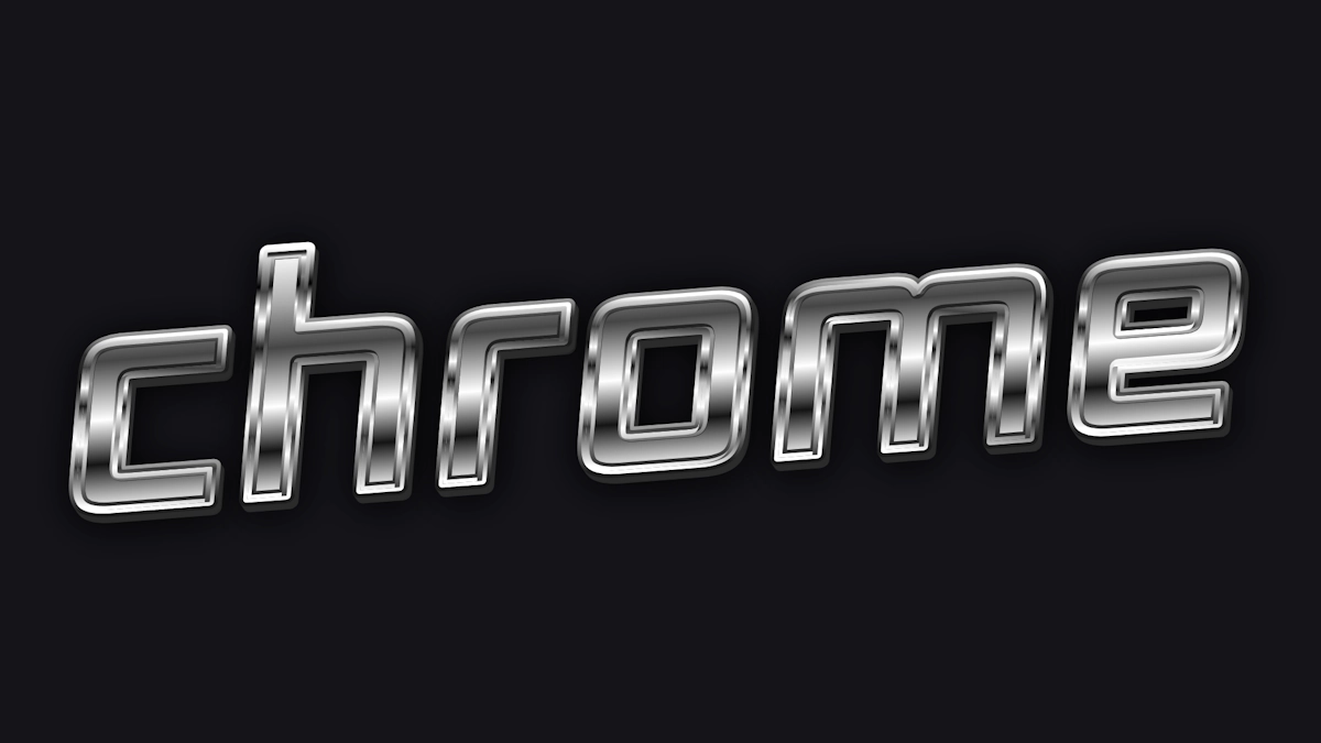 Chrome metal 3D text with silver highlights