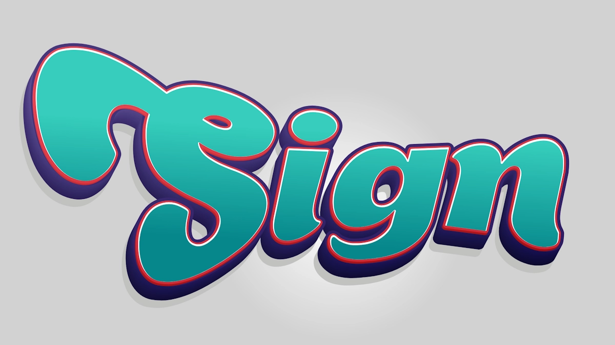 Turquoise volumetric handwritten text with outline