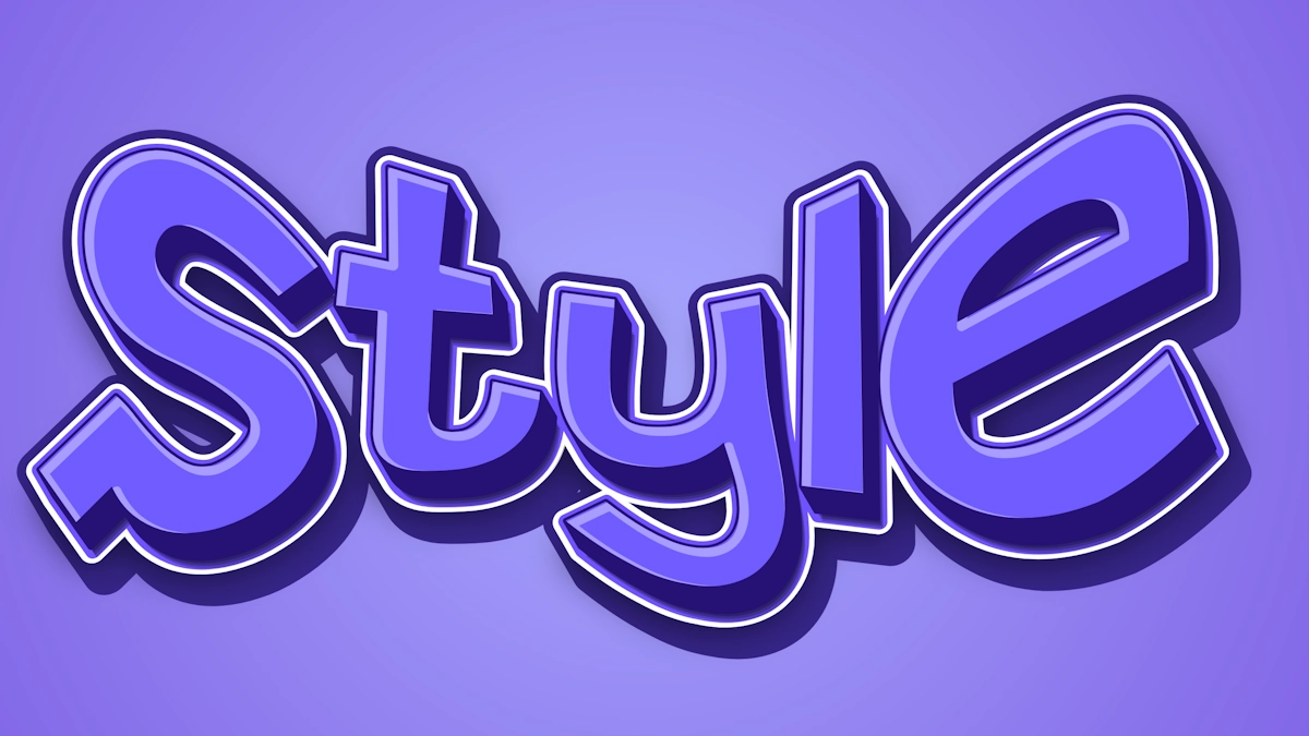 Purple 3D sticker text with multi-layer outline
