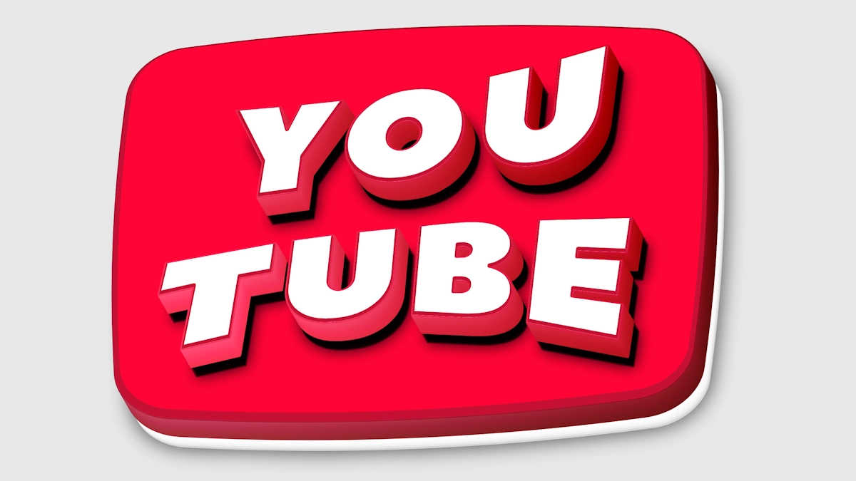 White 3D text on red label in YouTube button style