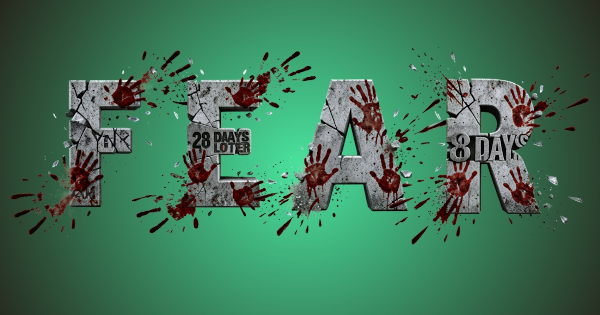 Zombie text: example of concrete font generation with bloody handprints