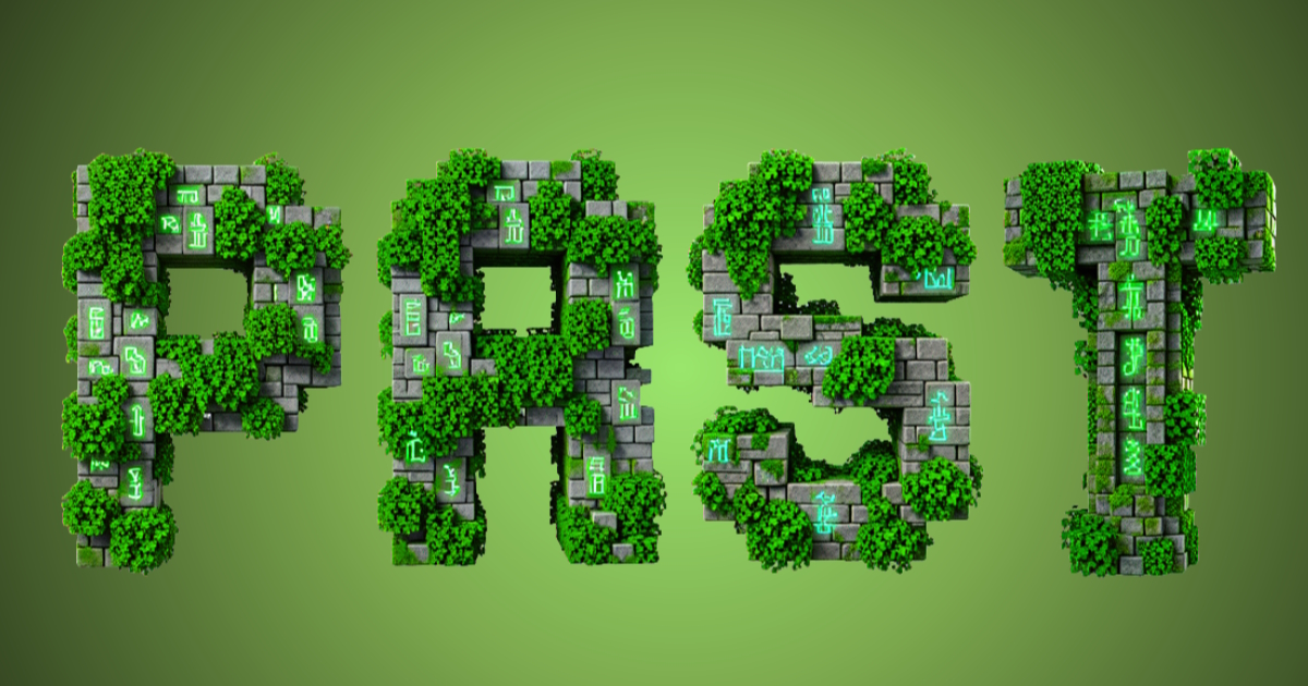 Overgrown stone text: example of 3D font generation in the form of ruins with ivy and runes