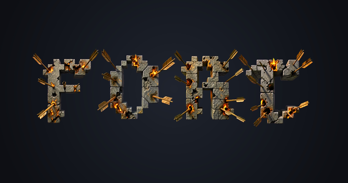 Medieval text: example of stone font generation with burning arrows