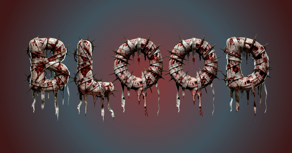 Bloody text: example of scary font generation with bandages and barbed wire