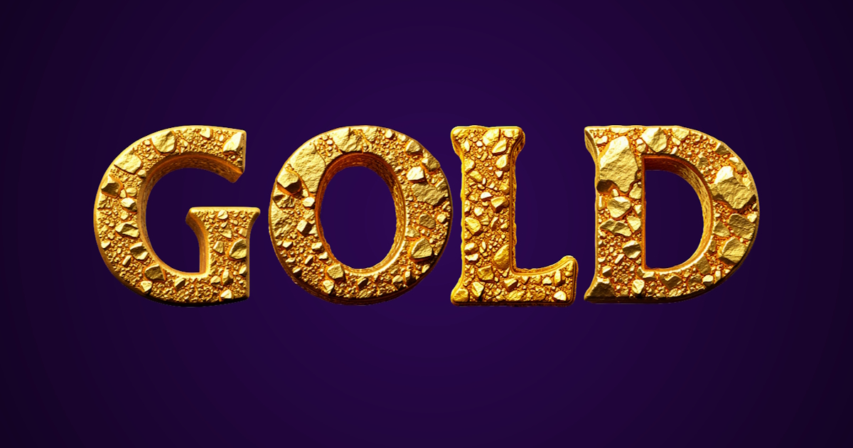 Golden text: example of 3D font generation with gold crumb texture