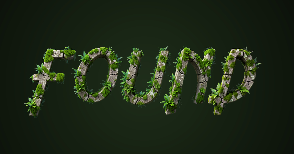 Overgrown stone text: 3D font generation example with moss and ferns