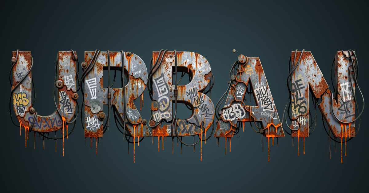 Urban text: example of generating a grunge font from rusted metal with graffiti