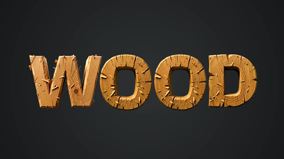 Realistic wooden 3D text with texture of sawing and shavings