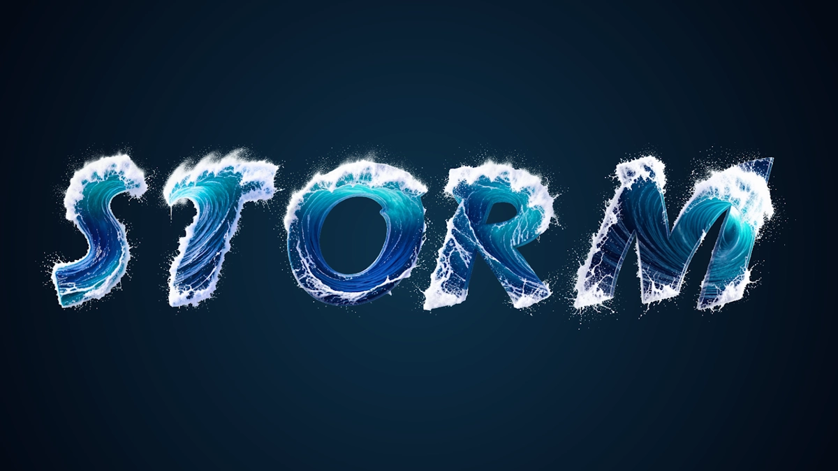 Refreshing water 3D text in the form of ocean waves with white foam