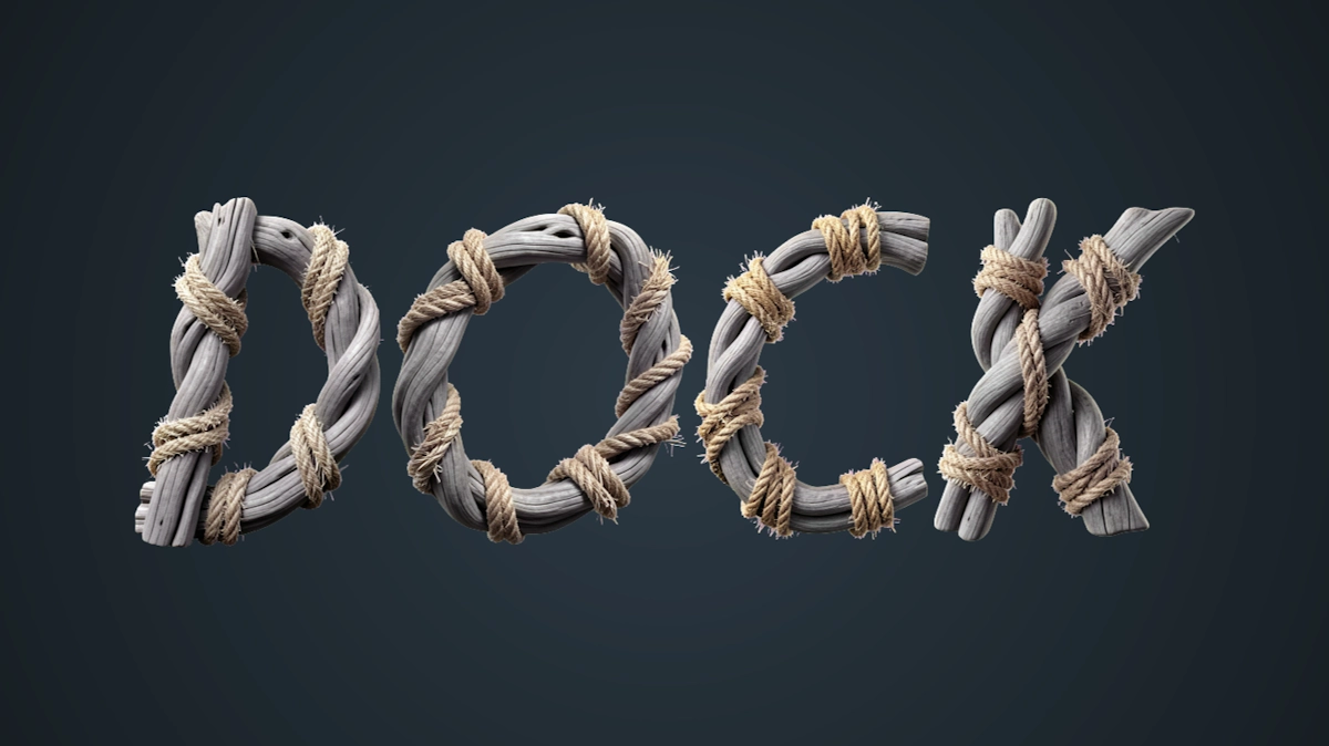 3D text from faded dry branches tied with rope in a nautical style