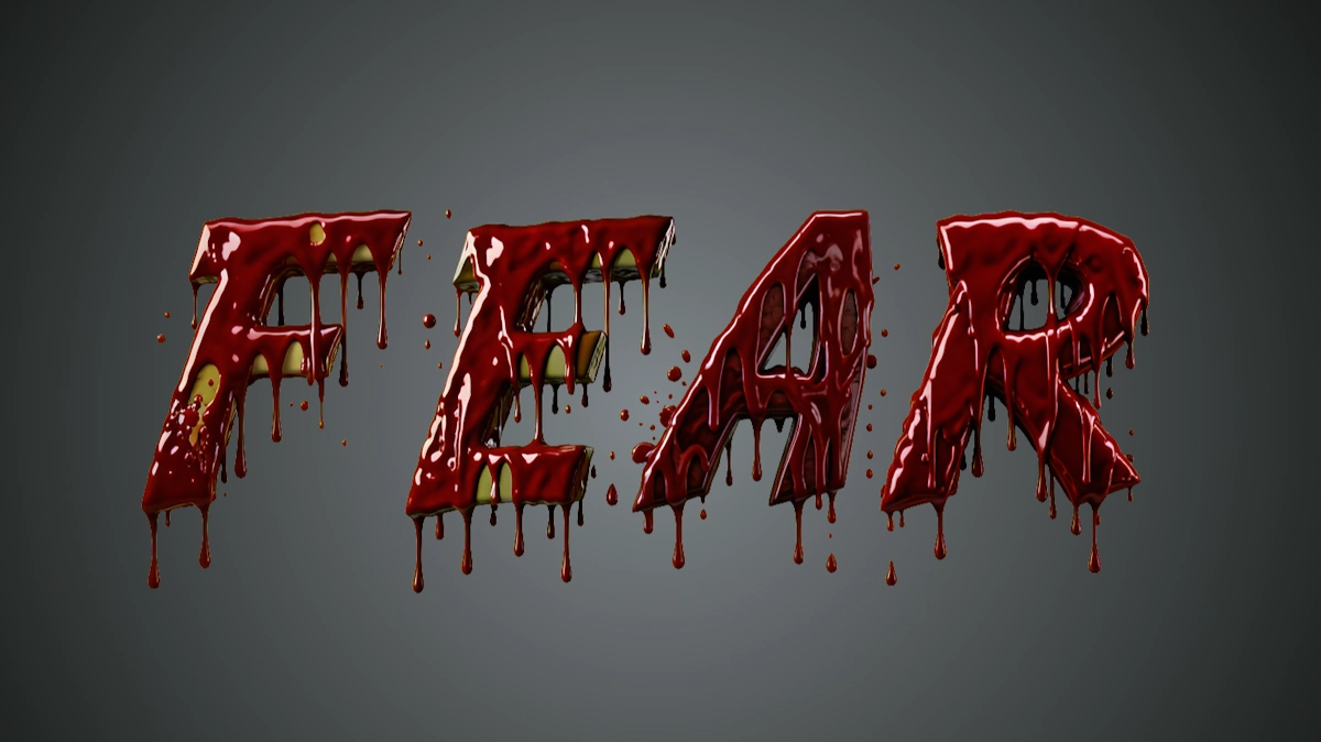 Scary 3D text heavily poured with dripping blood