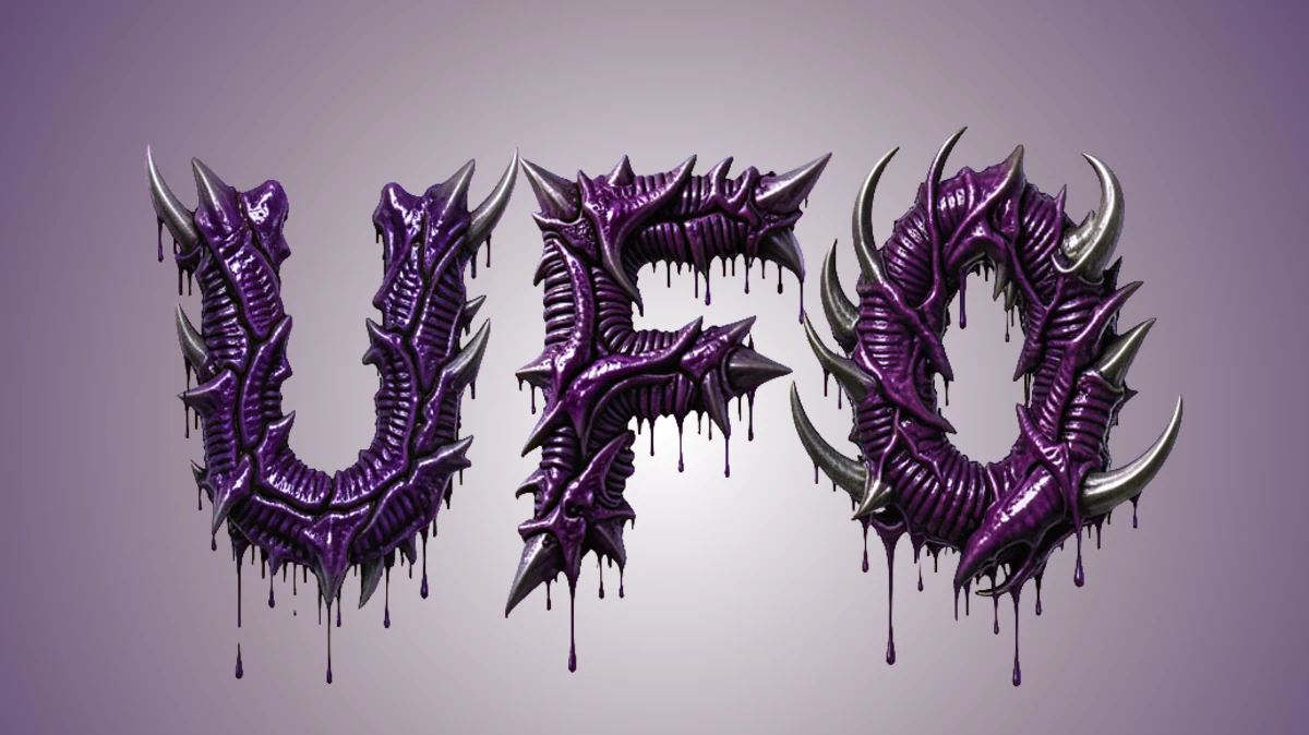 Alien 3D text in the form of monsters with spikes and acid slime