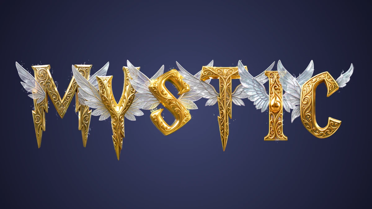 Magical golden text with wings in the style of the Golden Snitch from Harry Potter