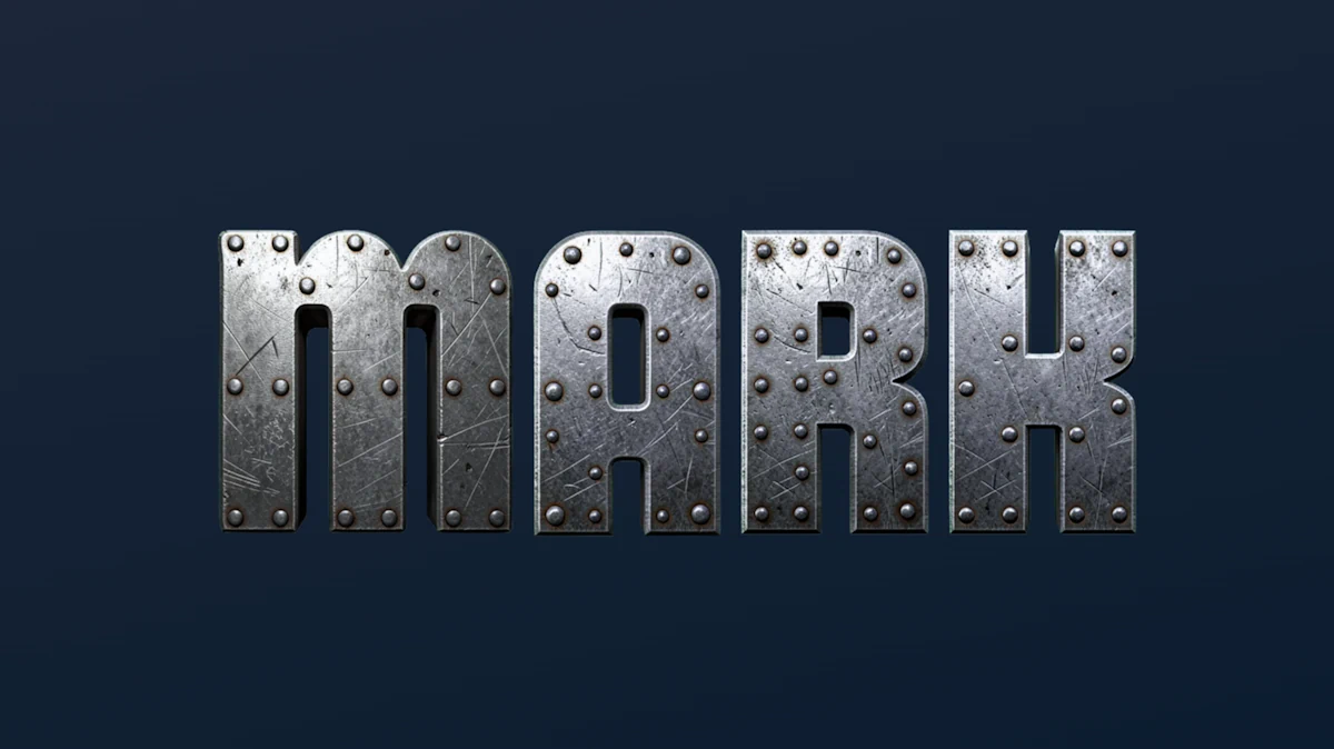 Steel text with rivets.