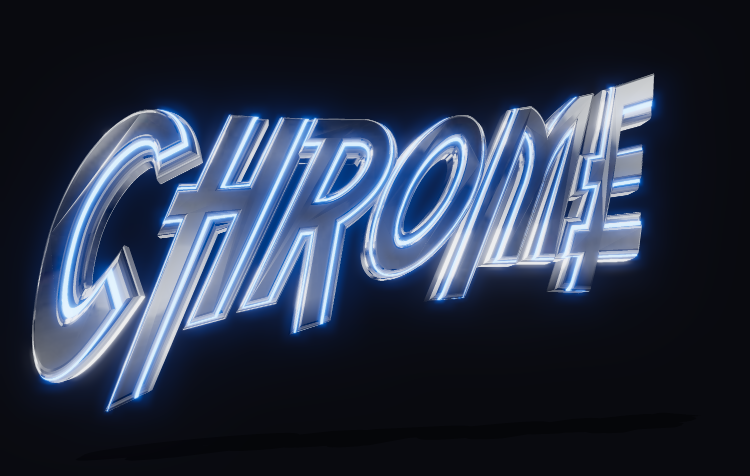 3D text from chrome with blue neon lighting. 3D fonts.