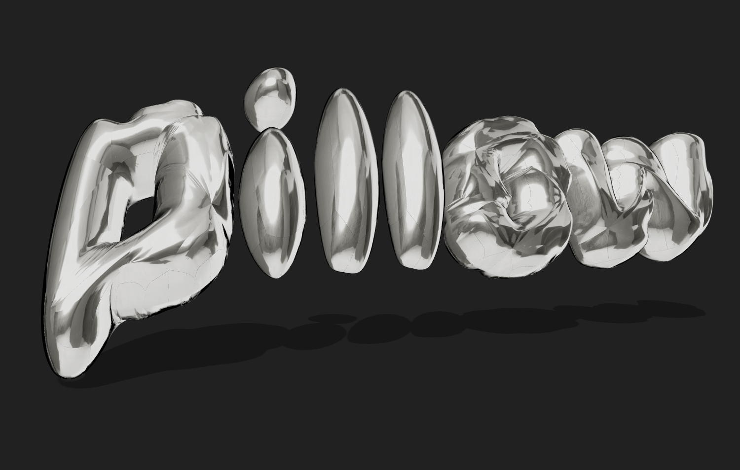 Inflatable chrome 3D text. Font in pillow style.