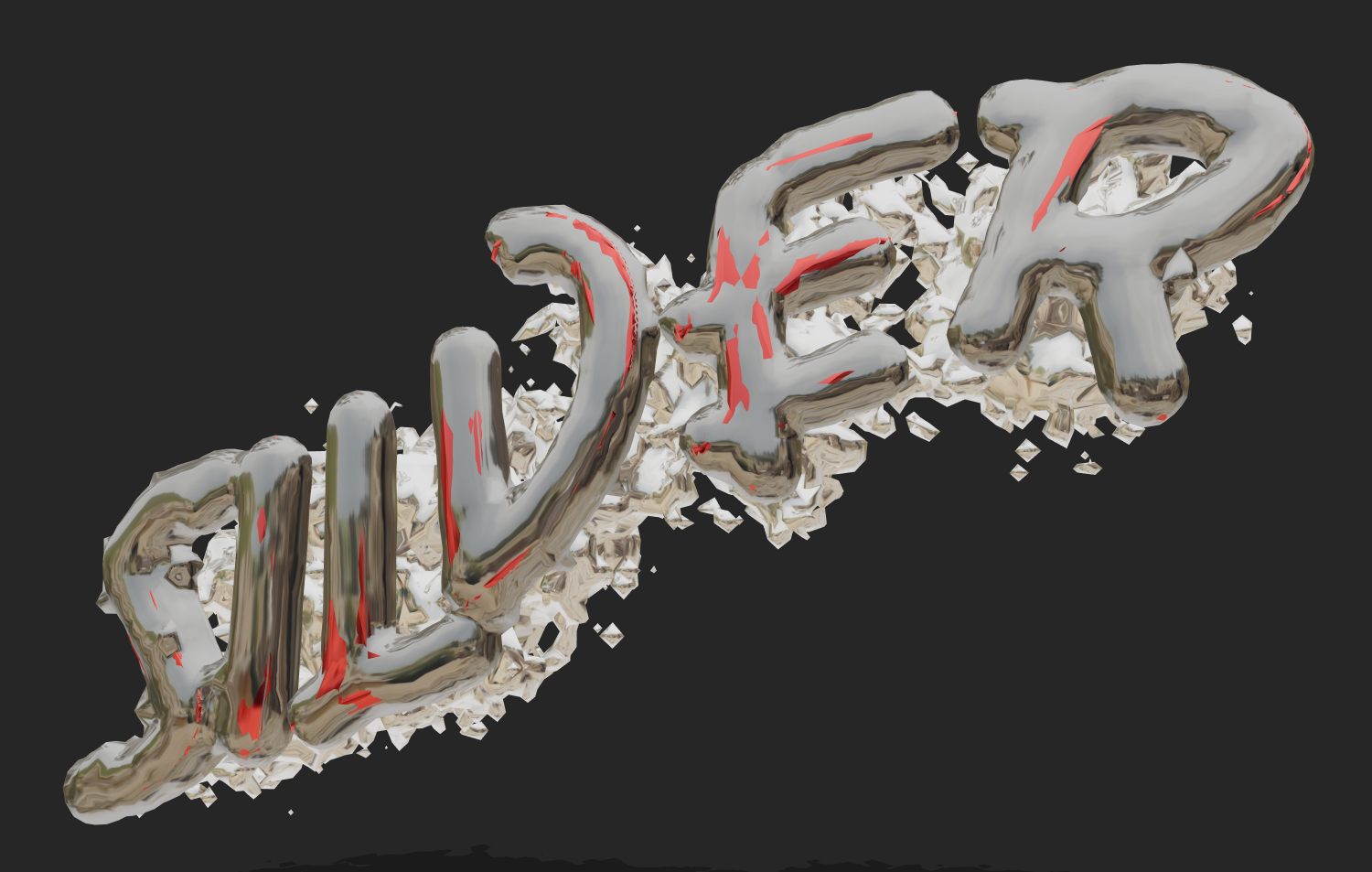 3D text in worn chrome style. Grunge 3D font.