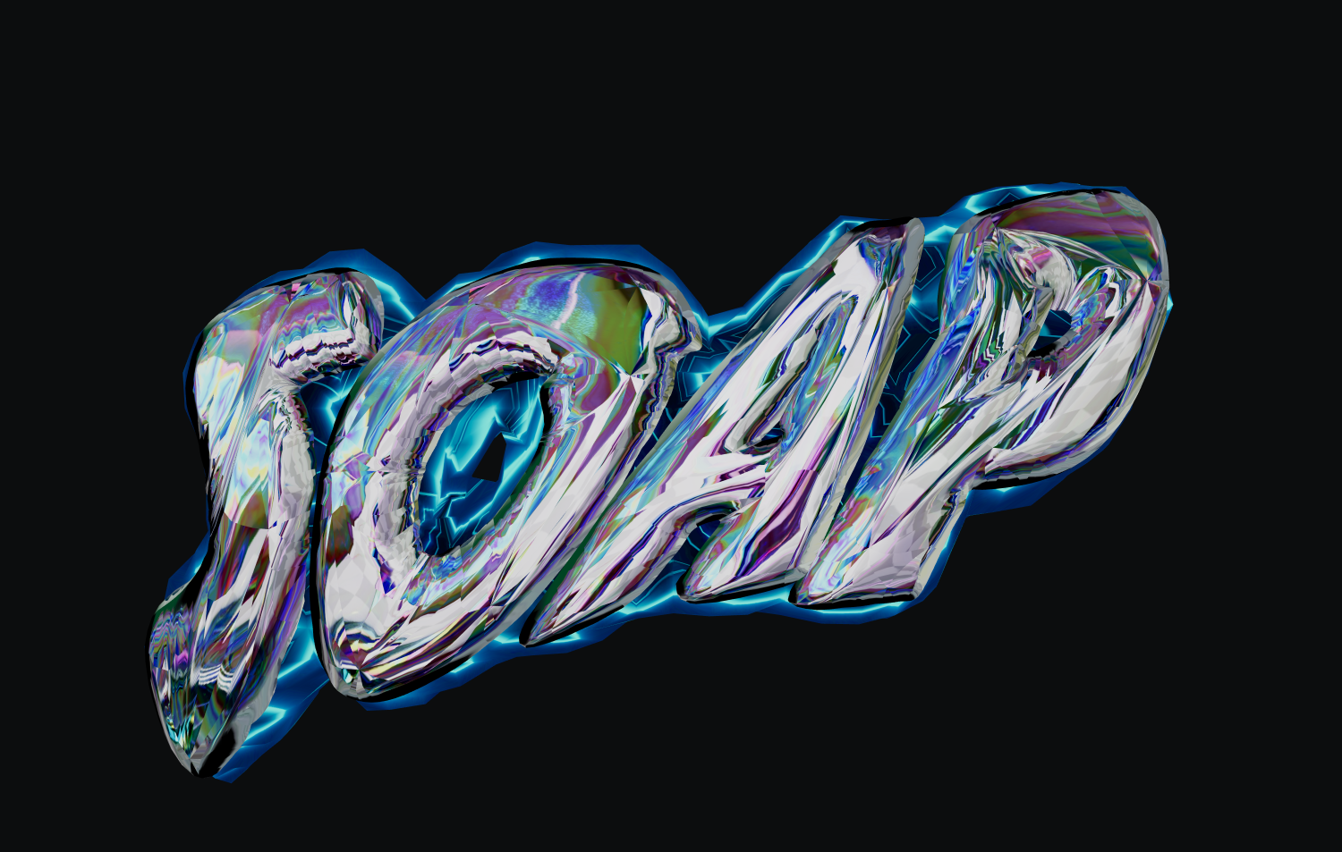 Metallic 3D text with rainbow film. Online 3D inscriptions.