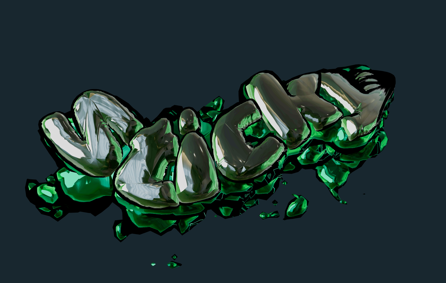 3D text in melted green glass style. Beautiful inscription.